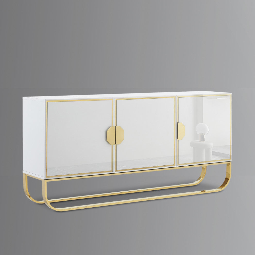Nicole Miller Jacelynn Sideboard, White/Gold, 3-Door