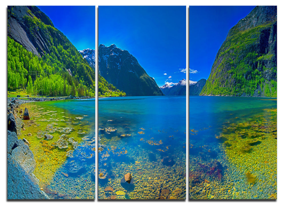 "Panoramic View of Norwegian Fjord" Wall Art, 3 Panels, 36"x28"