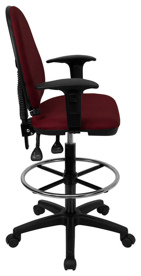 Mid-Back Burgundy Fabric Multifunction Drafting Chair