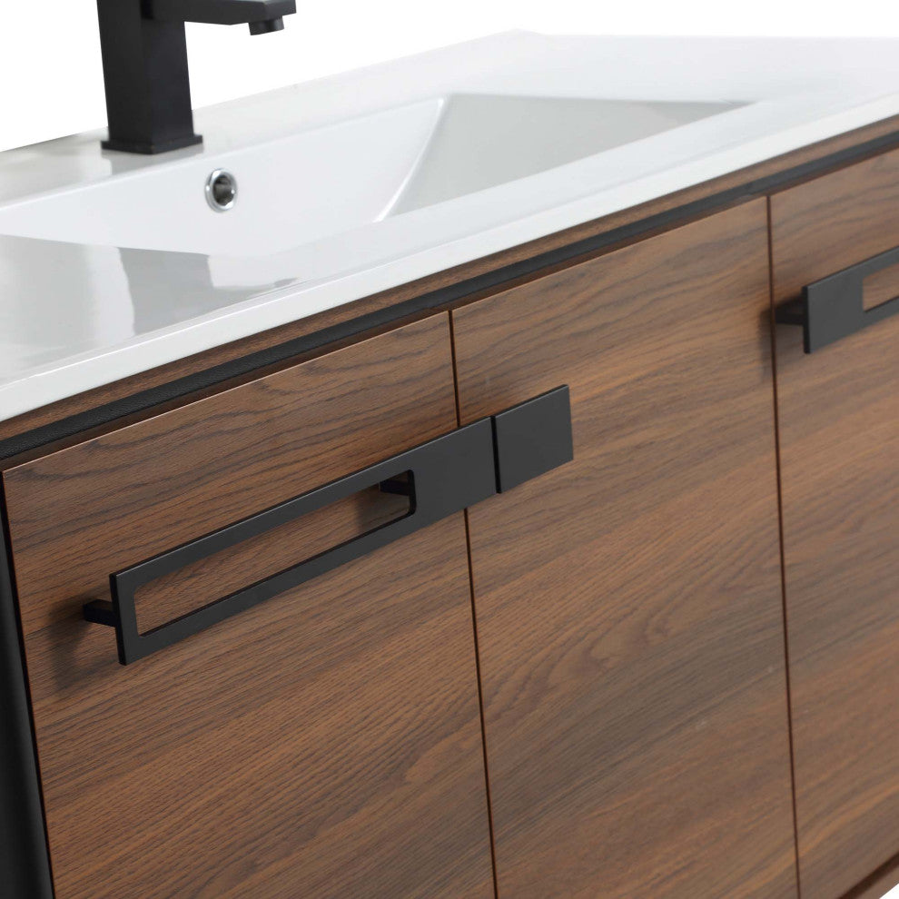 Oakville Bath Vanity, Ceramic Sink, Walnut Ebony, 42 Inch, Black Hardware