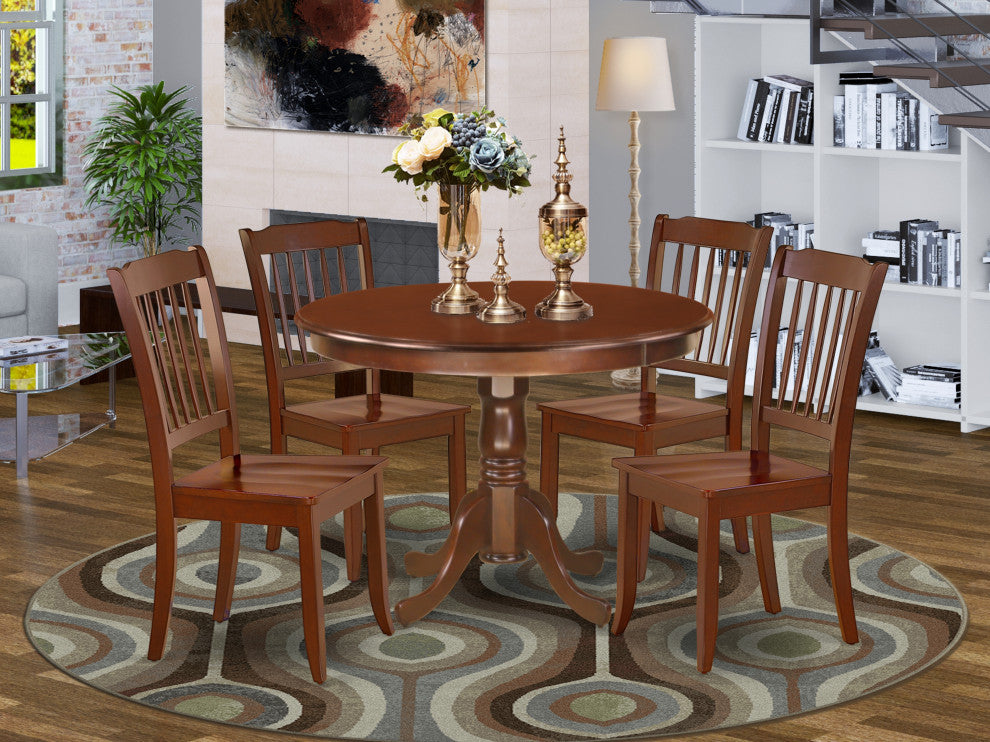 Hlda5-Mah-W 5Pc Round 42"Table And 4 Vertical Slatted Chairs