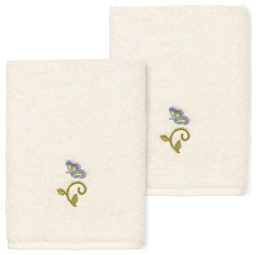 100% Turkish Cotton Rebecca 2-Piece Embellished Washcloth Set, Cream