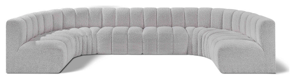 Arc Boucle Fabric Upholstered 8-Pc. U-Shaped Modular Sectional, Grey