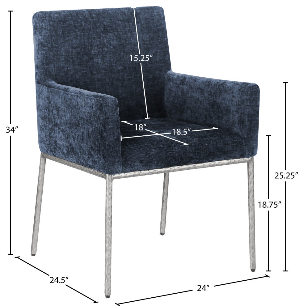 Reeves Upholstered Dining Chair, Navy, Chenille , AC,  Brushed Silver, Set of 2