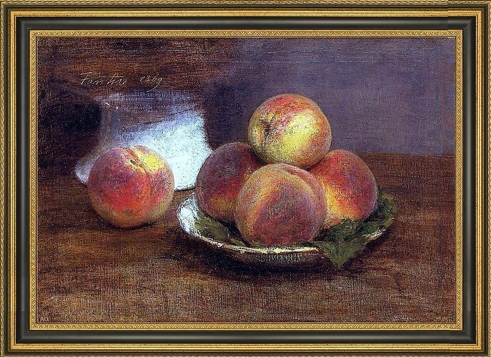 Henri FantinLatour Bowl of Peaches Framed Premium Canvas Print, 16"x24"