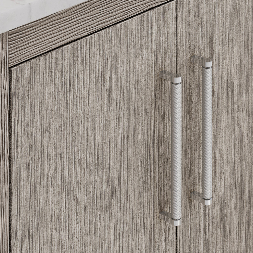 Hugo 72 Double Sink White Marble Countertop Vanity, Gray Oak With Hook Faucets