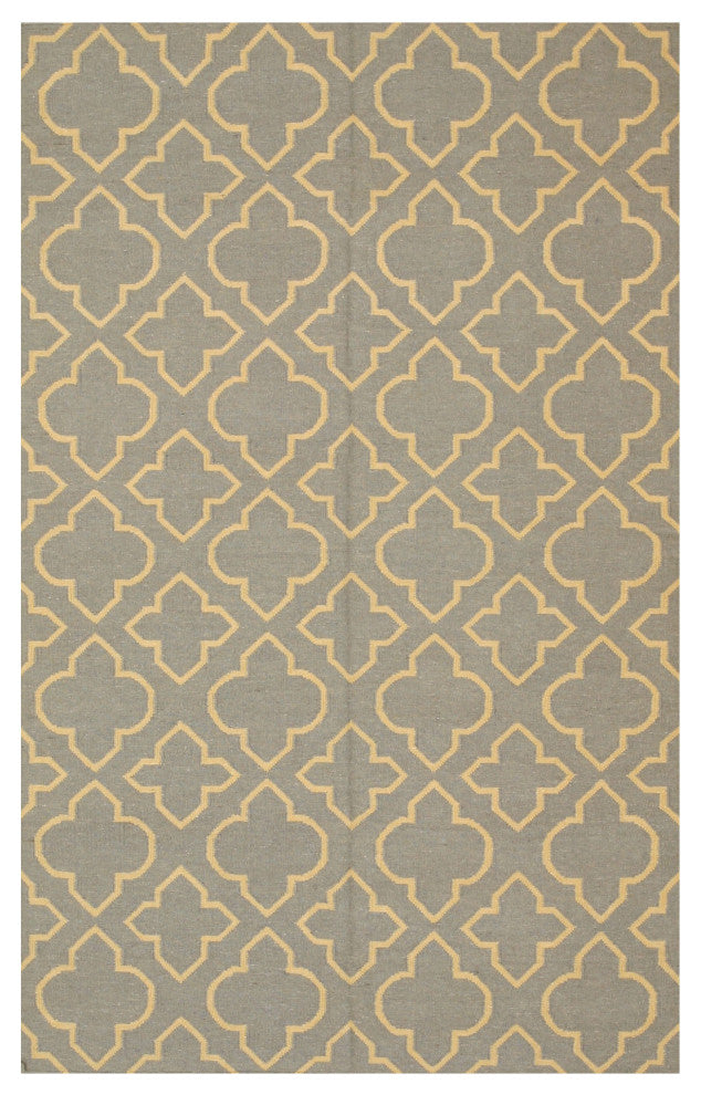 Blue Transitional Geometric Reversible Modern Moroccan Kilim Area Rug
