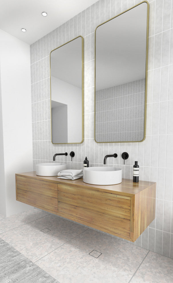 22" W X 48" H Radius Corner Stainless Steel Framed Mirror, Satin Brass