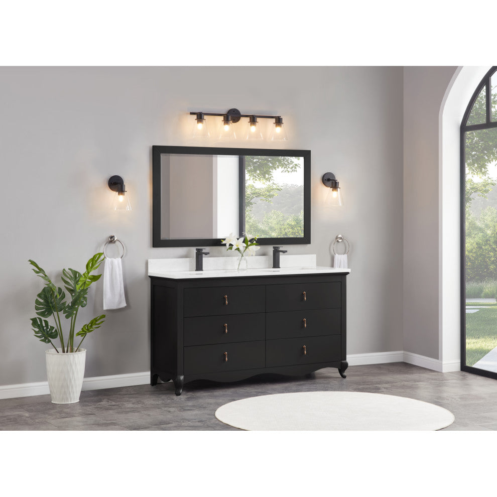 Legion Furniture WS2512 Series Bathroom Sink Vanity, Tricorn Black, 60", Artificial Stone Top, Double Sink