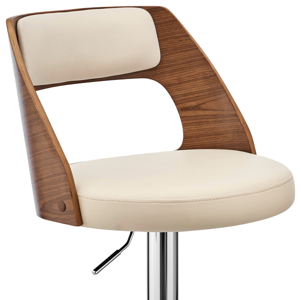 Cream Upholstered Chrome Base Adjustable Swivel Bar Stool