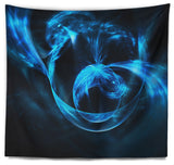 Fractal 3D Circled Blue Waves Contemporary Wall Tapestry, 60"x50"