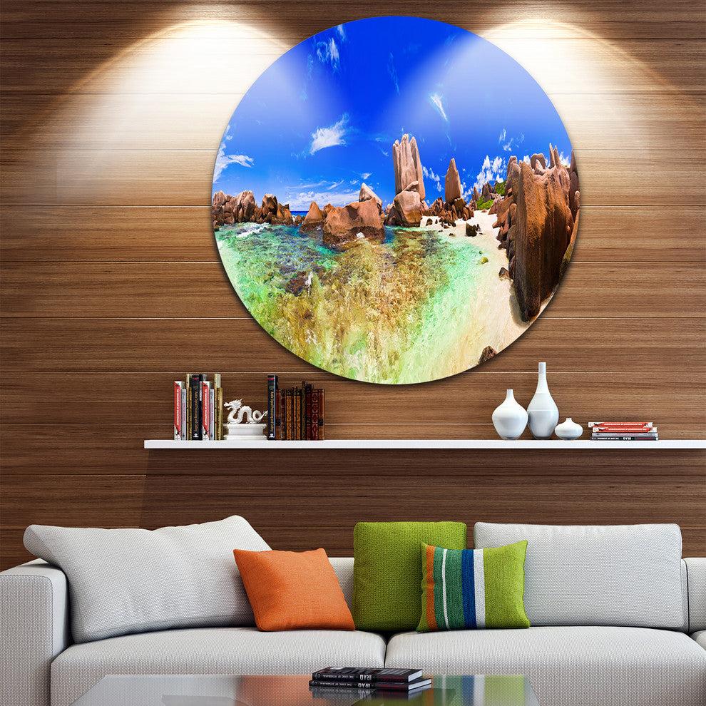 Bright Tropical Beach Panorama, Landscape Photo Round Wall Art, 11"