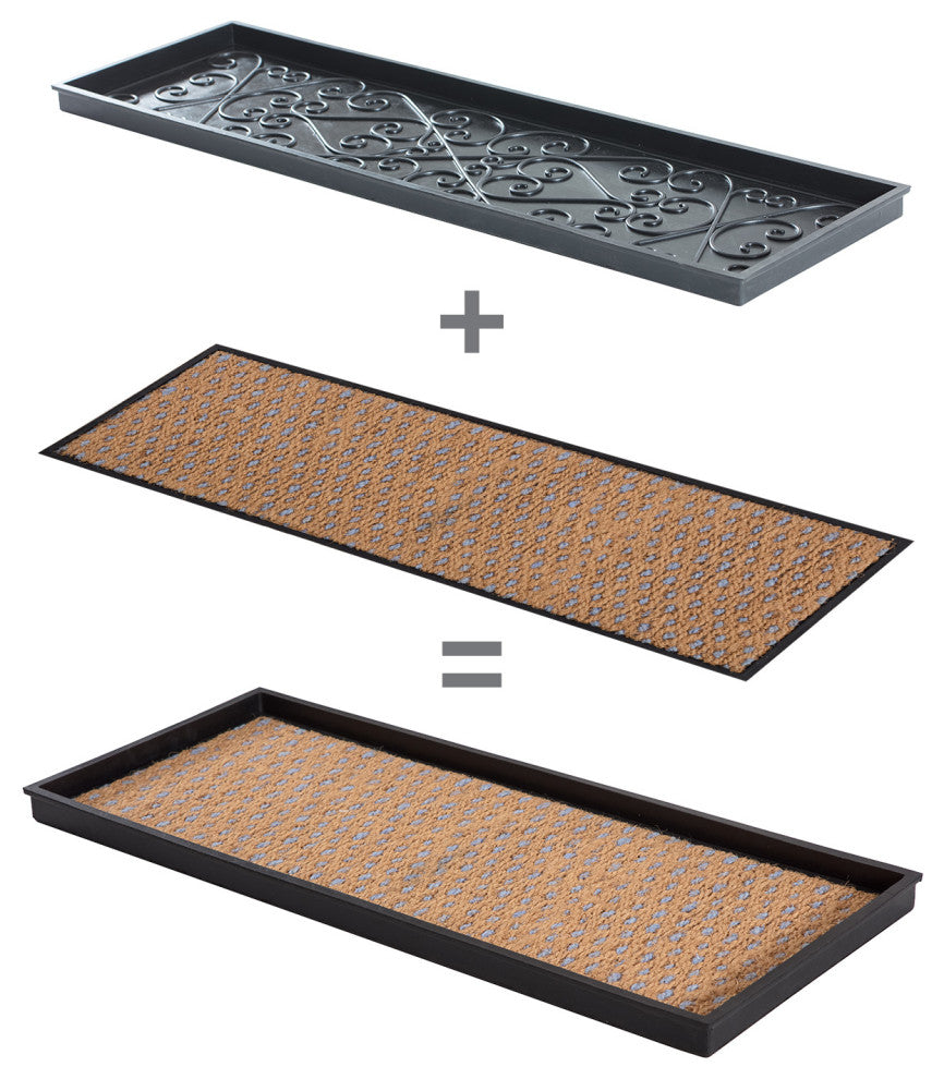 46.5"x14"x1.5" Natural/Recycled Rubber Boot Tray Tan/Blue Coir Insert