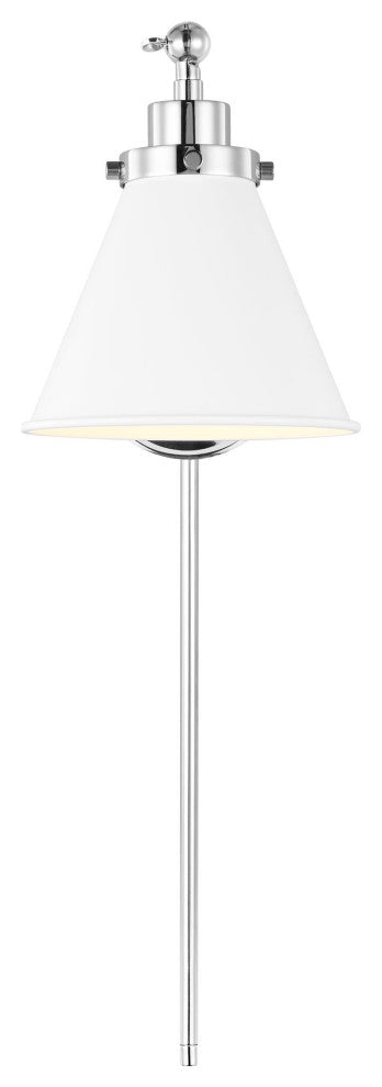 Wellfleet Single Arm Cone Task Sconce, Matte White and Polished Nickel