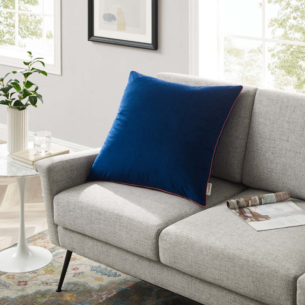 Accentuate 24" Performance Velvet Throw Pillow, Navy Blossom
