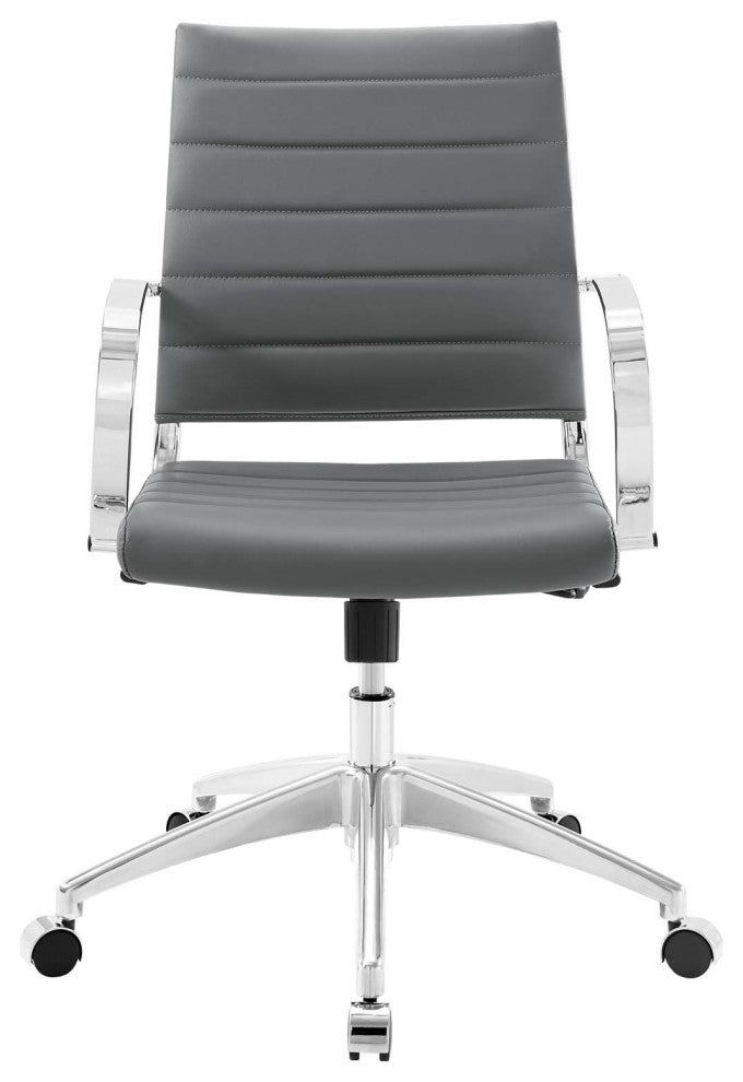 Computer Work Desk Chair, Faux Leather, Gray, Modern, Home Business Office