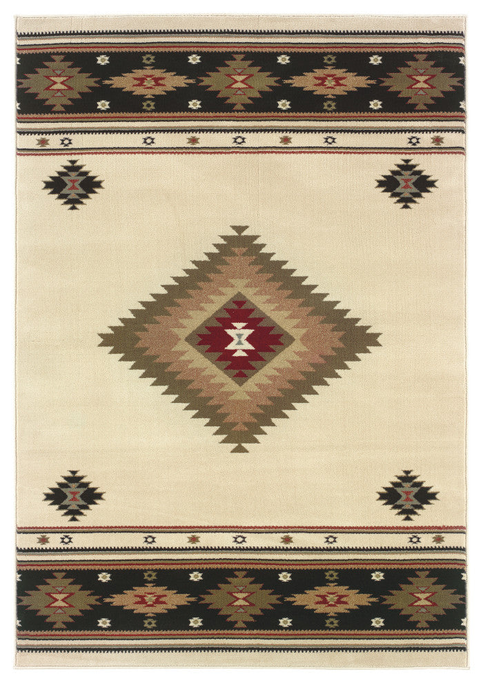 Harrison Southwest Lodge Beige and Green Rug, 10'x13'