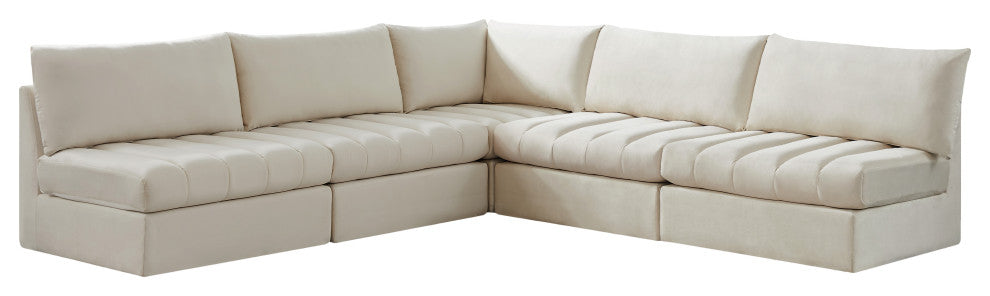 Jacob Velvet Upholstered 5-Piece L-Shaped Modular Sectional, Cream
