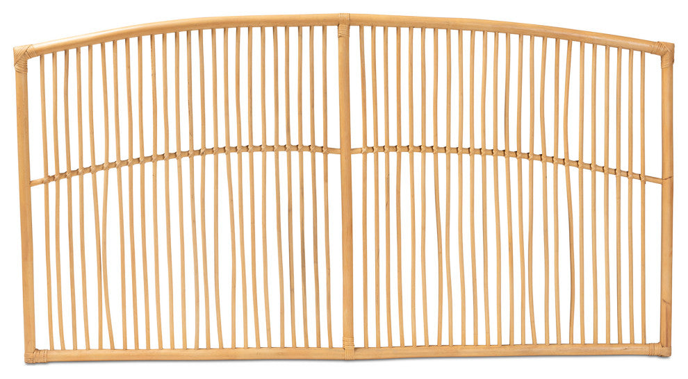 Malvina Modern Bohemian Natural Brown Rattan Queen Size Wall-mount Headboard
