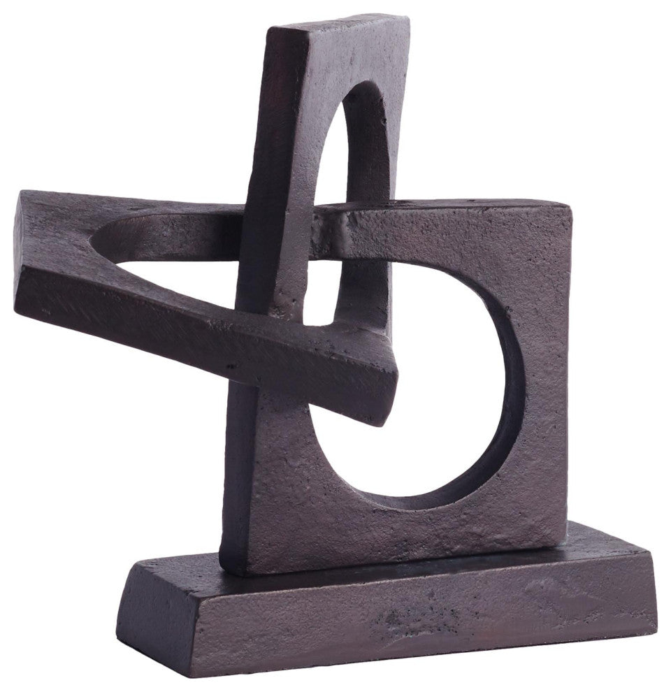 Modern Industrial Style Entwined Metal Blocks Rings Sculpture Geometric Abstract