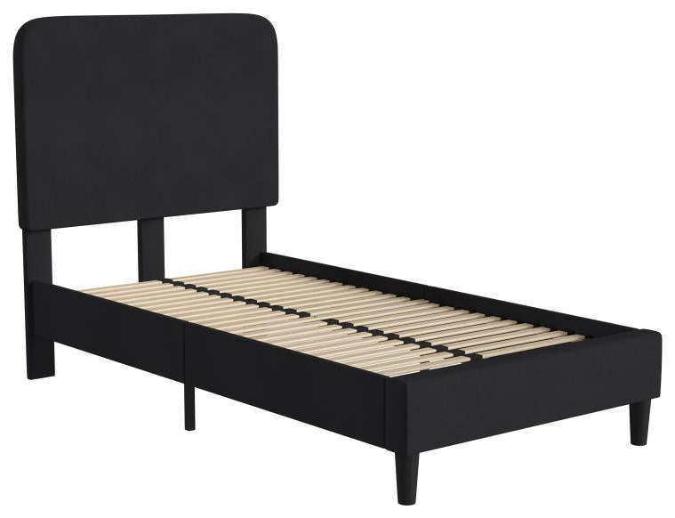 Addison Upholstered Platform Bed - Headboard with Rounded Edges, Charcoal, Twin