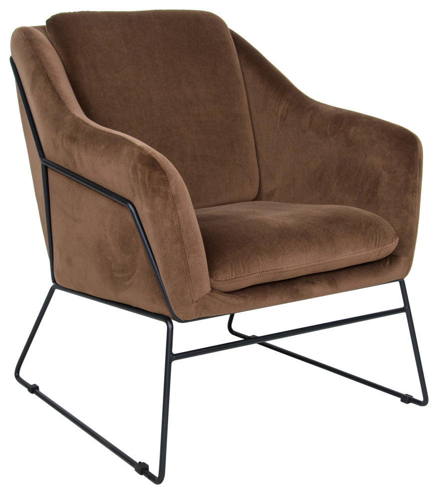 Harmony Mid-Century Modern Velvet Accent Armchair, Coffee Brown