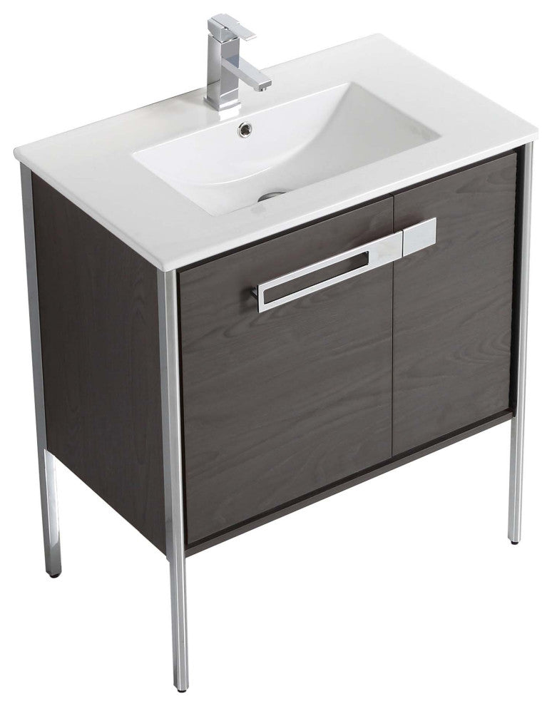 Oakville Bath Vanity, Ceramic Sink, Black Coal Oak, 30 Inch, Chrome Hardware