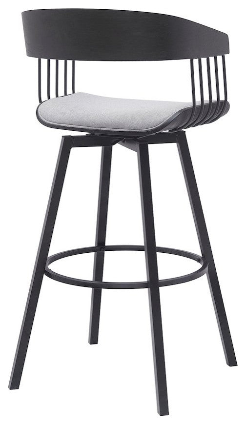 Athena Upholstered Wood Swivel Bar or Counter Stool with Black Metal
