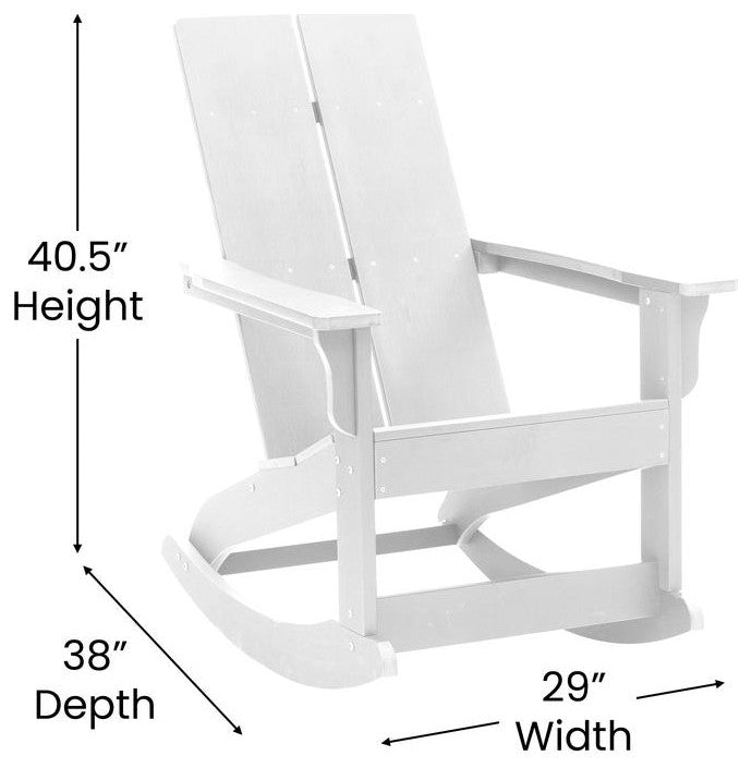 Finn Outdoor Rocking Adirondack Chair w/Rust Resistant Stainless Steel Hardware, White
