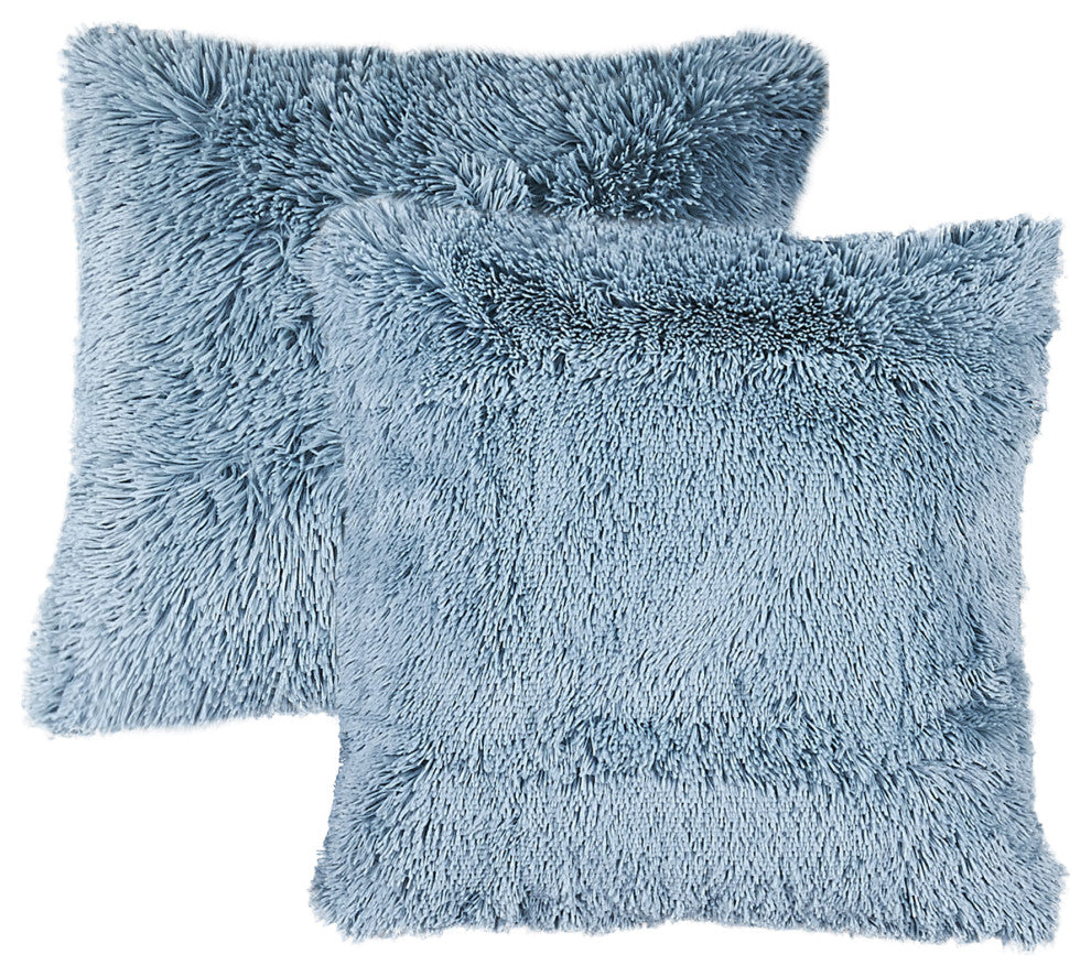 Shaggy Faux Fur Pillow Cover, Silver Blue, Set of 2, 26"x26"
