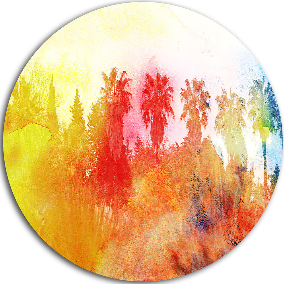 Abstract Tropical Landscape, Abstract Painting Round Wall Art, 38"