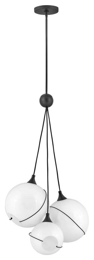 Hinkley Skye Large Three Light Pendant, Black With Cased Opal Glass