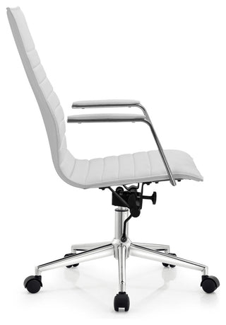 High Back Office Desk Chair, Ribbed PU Leather Computer Armchair, White