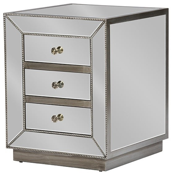 Currin Mirrored 3-Drawer Nightstand