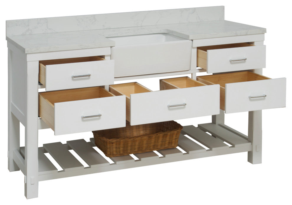 Charlotte 60" Bathroom Vanity, White, Engineered Carrara, Single