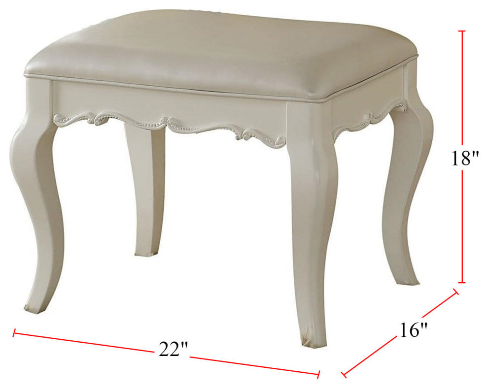 Vanity Stool with PU Leather Seat Cushion, Pearl White