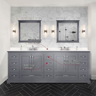 Dukes 84" Dark Grey Double Square Sink Vanity with Quartz Top, No Mirror