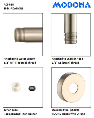 17" Adjustable Rain Shower Arm, Satin Nickel