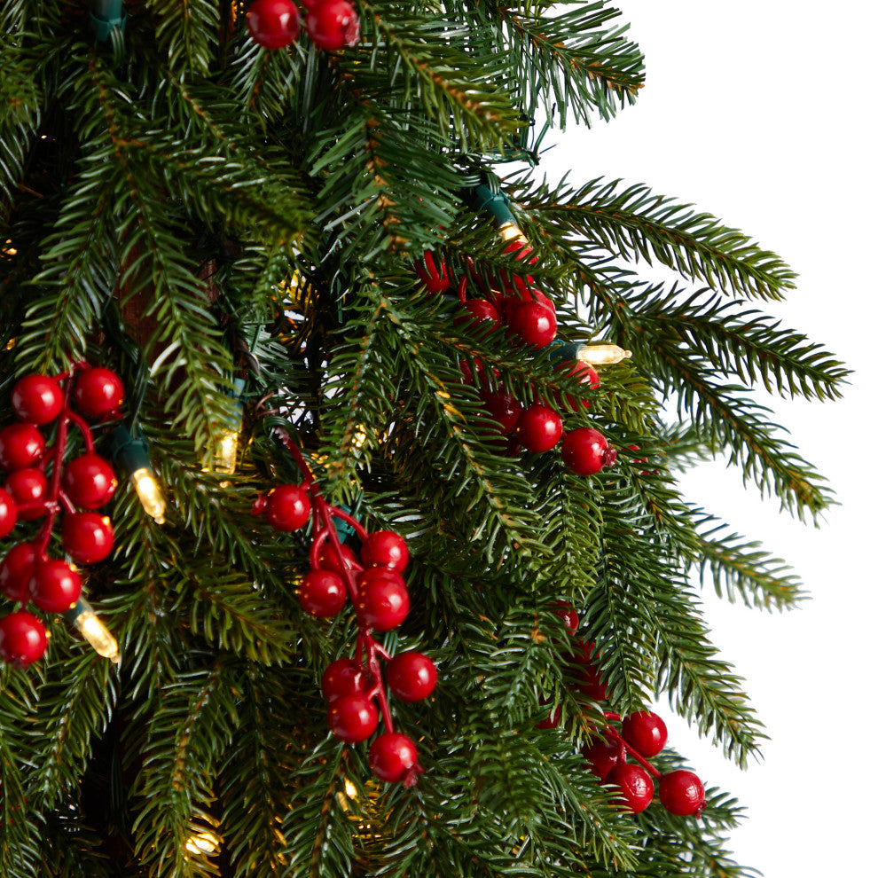 4' Victoria Fir Faux Xmas Tree W/ Lights, Berries & Bendable Branches