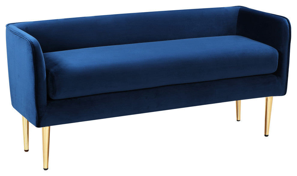 Audrey Velvet Upholstered Bench, Navy