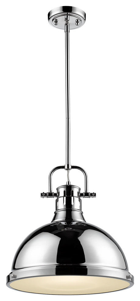 Duncan 1-Light Pendant With Rod, Chrome, Chrome Shade