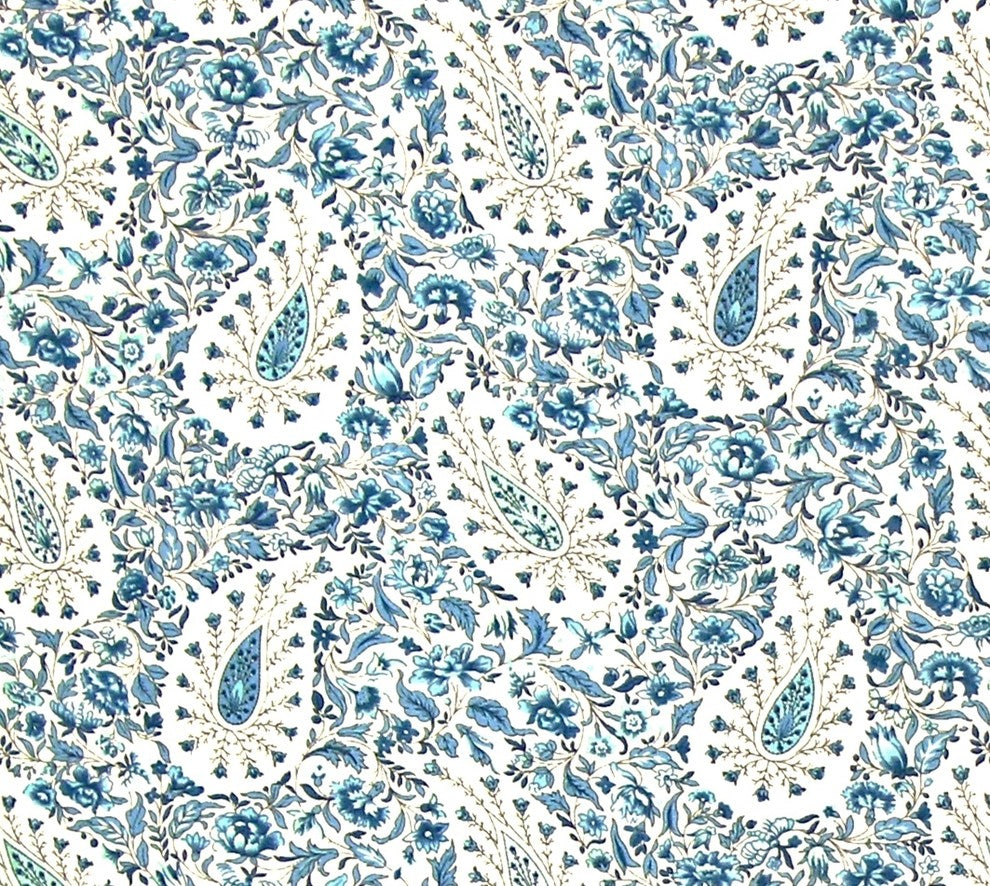 Delft Blue Paisley Floral Fabric, Sample