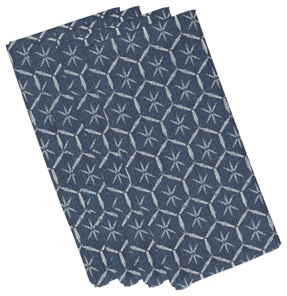 Tufted Geometric Print Napkin, Navy Blue (Set of 4), 19 x 19"