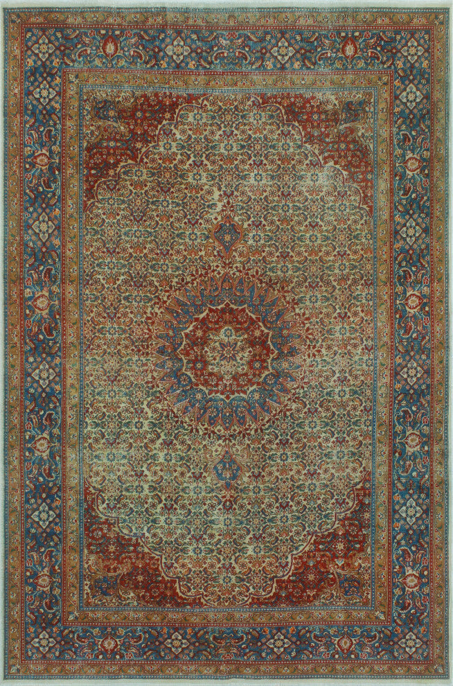 Fine Vintage Distressed Zavrina Ivory/Blue Rug, 6'7x9'10