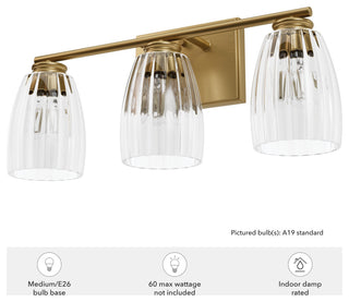 Rossmoor Luxe Gold With Clear Glass 3 Light Bathroom Vanity Wall Light Fixture