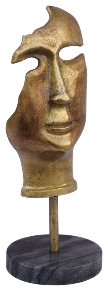 Retro Golden Mask On Stand - Gold