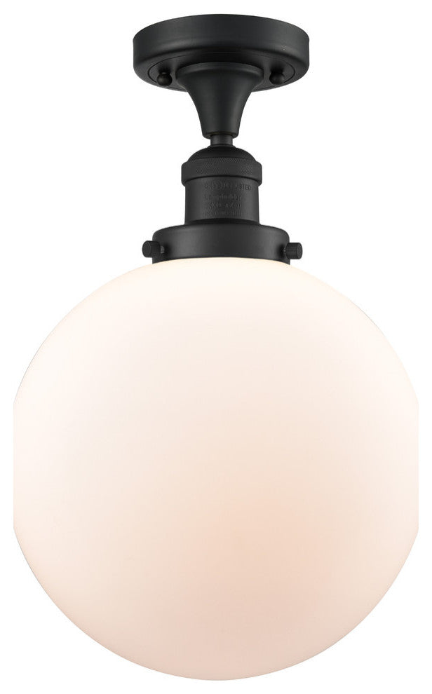 X-Large Beacon 1-Light Semi-Flush Mount, Matte Black, Matte White