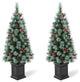 2-Pack 4'' Pre-Lit Pine Artificial Christmas Porch Tree with 80 Warm White Lights