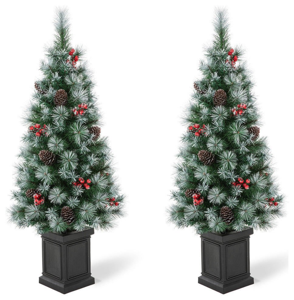 2-Pack 4'' Pre-Lit Pine Artificial Christmas Porch Tree with 80 Warm White Lights