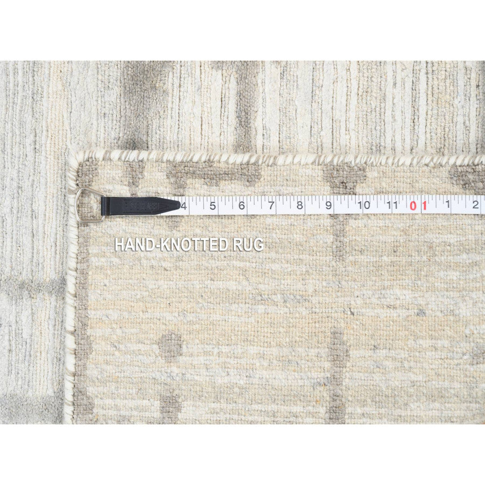 Ivory Hand Spun Undyed Natural Wool Modern Hand Knotted Mat Rug, 2'0"x3'1"